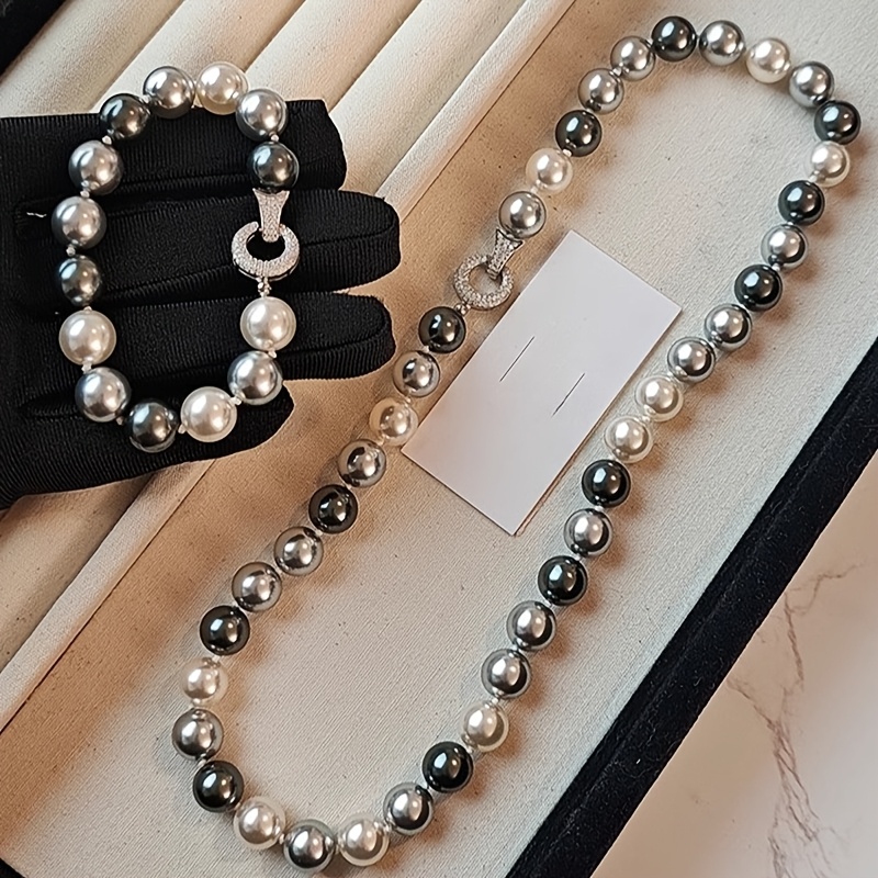 8mm Mixed Retro Bead Necklace and Bracelet Set for Casual Wear or Gift